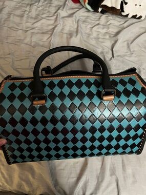 Teal and Black Checkered Dome Satchel